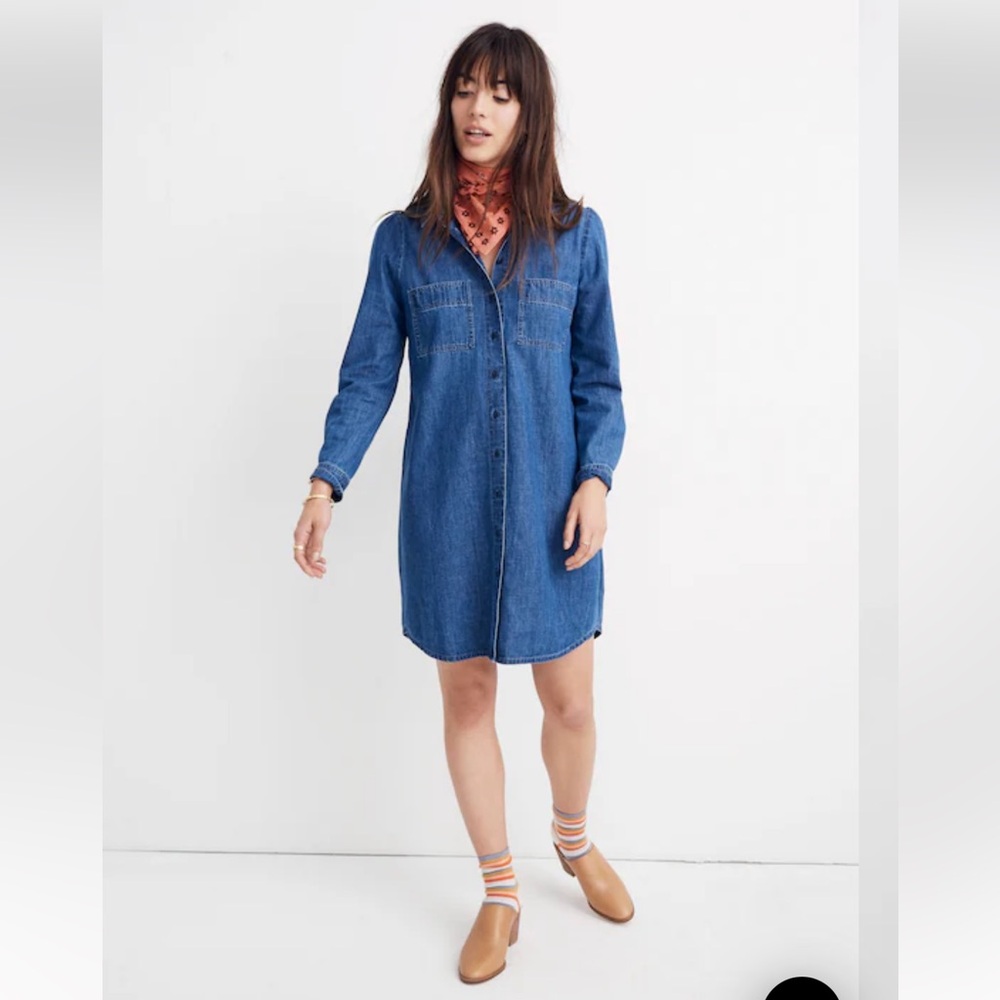 NWT Madewell Denim Puff Shoulder Sleeve Dress